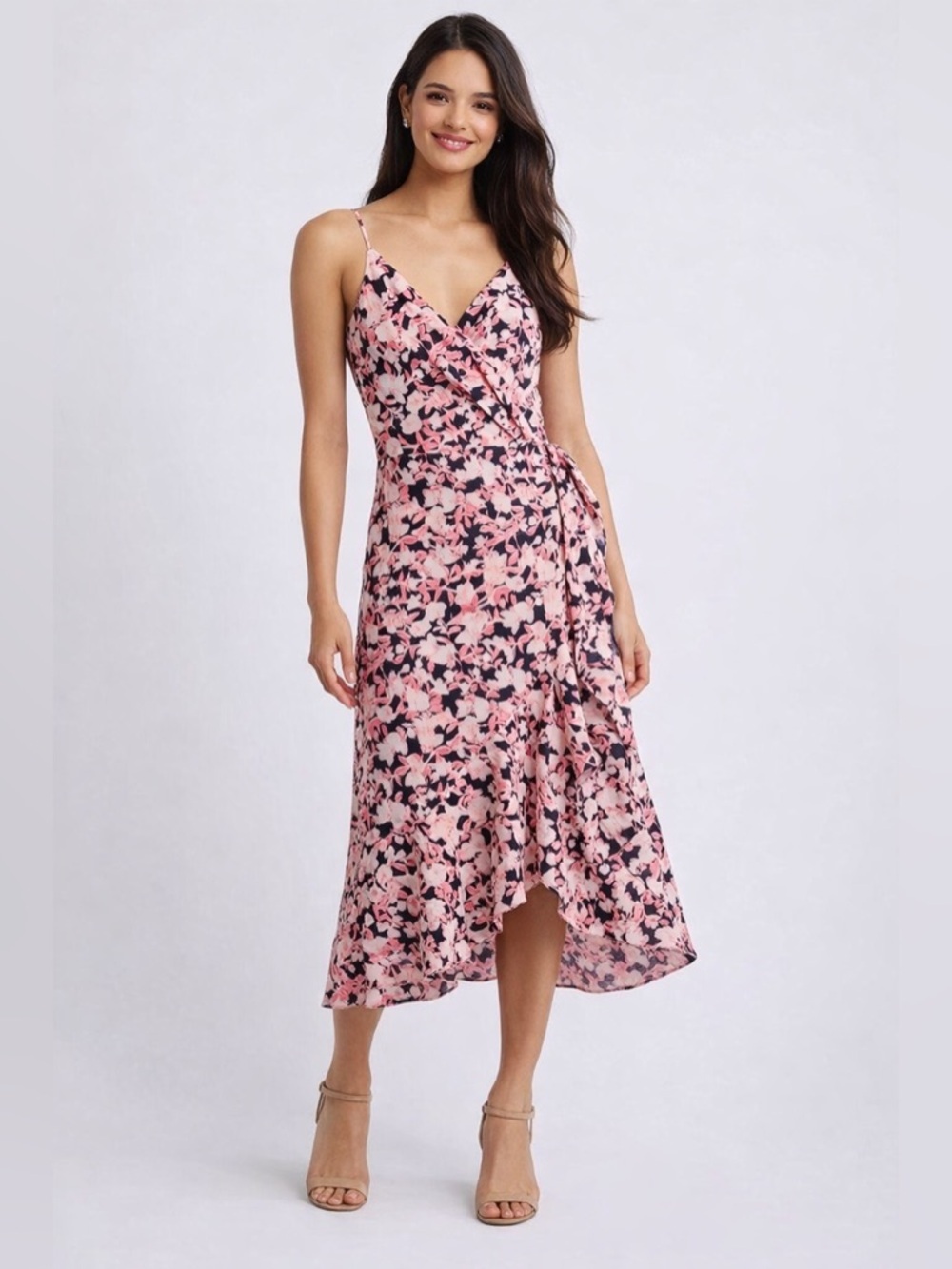 Chelsea28 • NWT Pink Floral V-Neck Wrap Midi Dress PTP16-18”